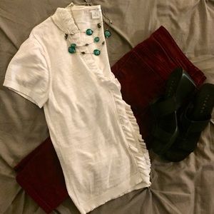 August Silk Short Sleeve Ruffle Trim Cardigan